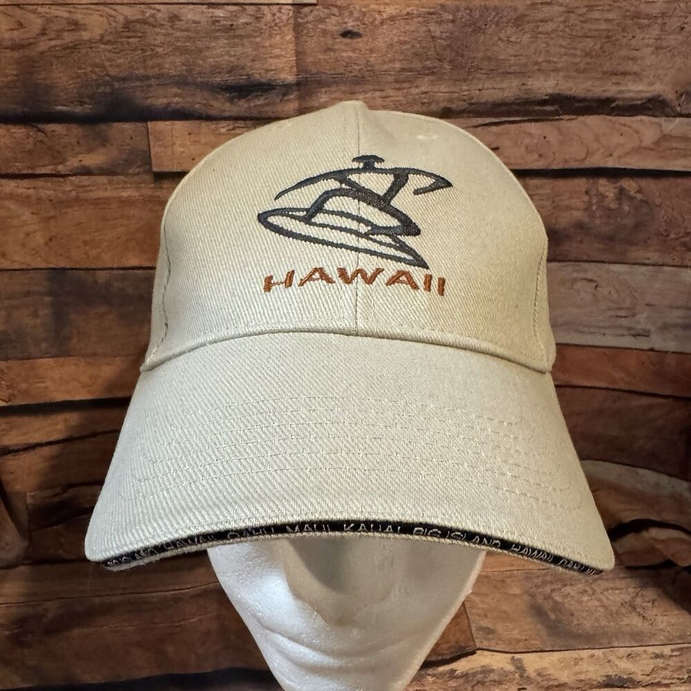 Hawaiian Headwear Hawaii Hat Beige Khaki Petroglyph Embroidered Flag Cap Adjust